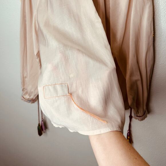 Fortela Ghodsi Tan Multicolor Beade Embroider Print Peasant Blouse 40 - Picture 11 of 16